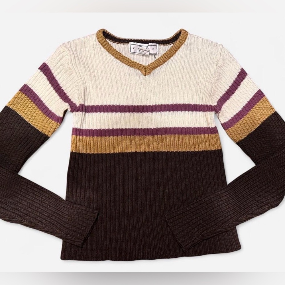 Vintage y2k vneck brown & cream sweater Size Small.
